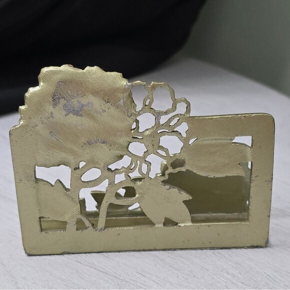 Vintage Enamel Jeweled Business Floral Top Table Card Holder Cast Metal - Picture 6 of 8